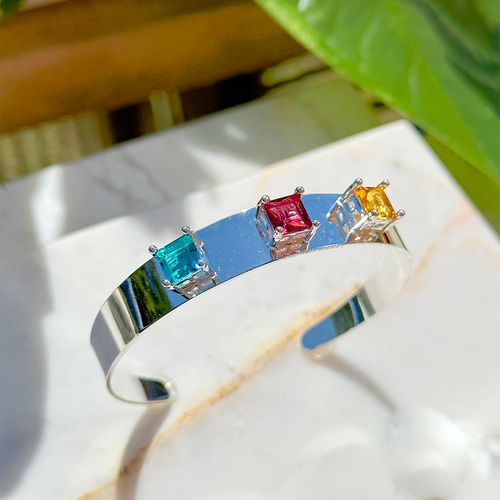 Bracelete quadrados cristal paraíba banho de prata nano silver (promoção 50%)