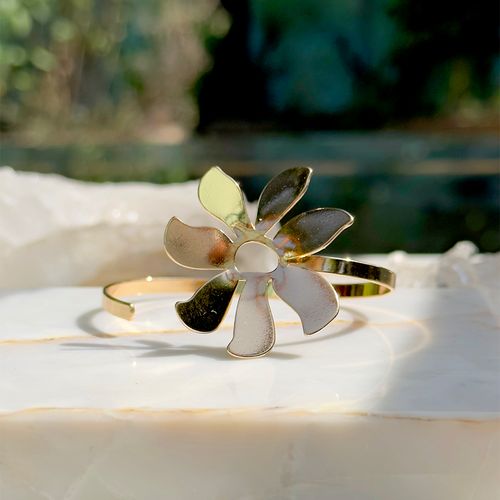 Bracelete liso flor pétalas banho de ouro 18k nano gold