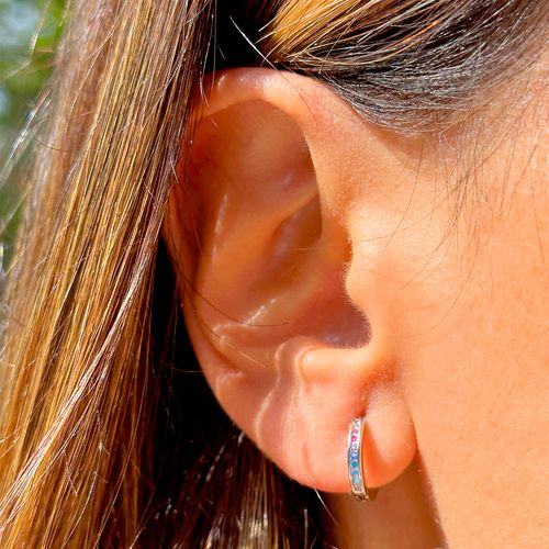 Brinco Argola Zircônia Colorida 12 mm Prata 925