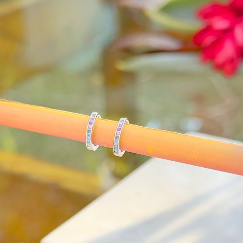 Brinco Argola Zircônia Colorida 12 mm Prata 925