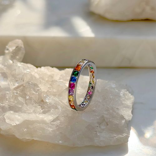Anel Zirconia Colorida Inteira Cravação Trilho aro 24