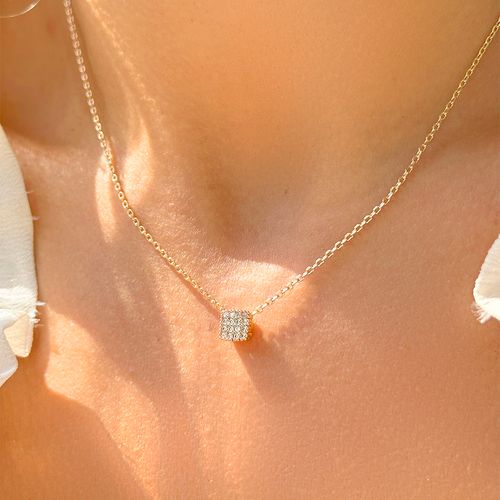 Conjunto brinco colar pingente quadrado zircônia branca banho de ouro 18k nano gold
