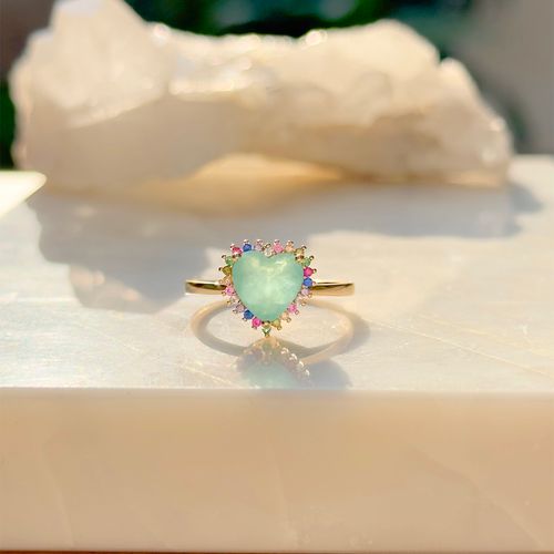 Anel Fusion Turmalina Coração Cravação em Garras Banho de Ouro 18K aro 16 (promoção 50%)