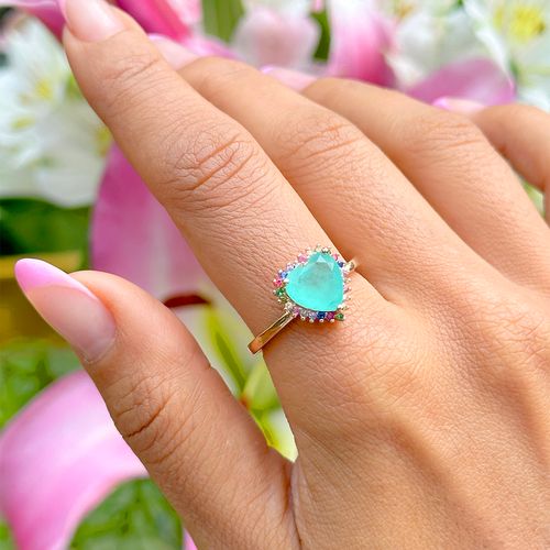 Anel Fusion Turmalina Coração Cravação em Garras Banho de Ouro 18K aro 24 (promoção 50%)