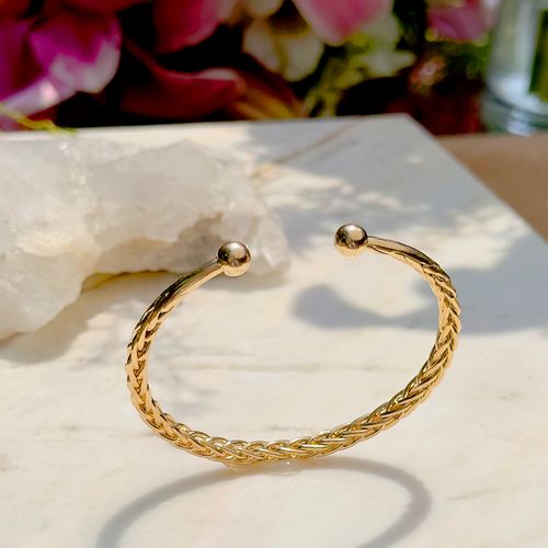 Bracelete liso fios entrelaçados banho de ouro 18k nano gold