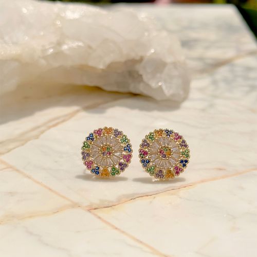 Brinco pizza borda coração zircônia colorida banho de ouro 18k nano gold