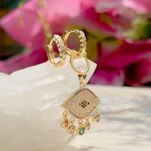 Brinco ear bling olho cristal ametista banho de ouro 18k nano gold