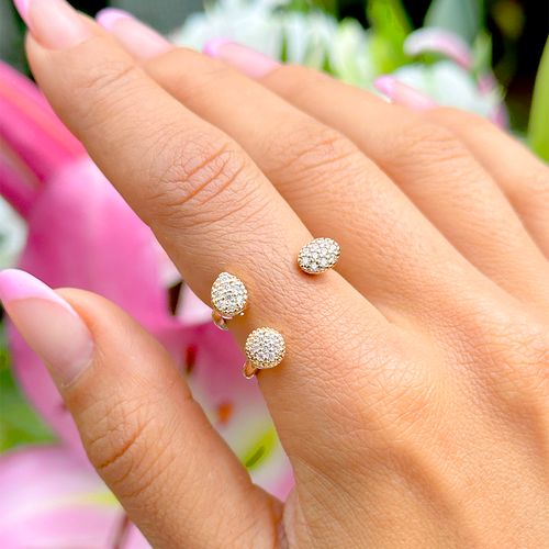 Anel aro aberto formas zircônia branca banho de ouro 18k nano gold