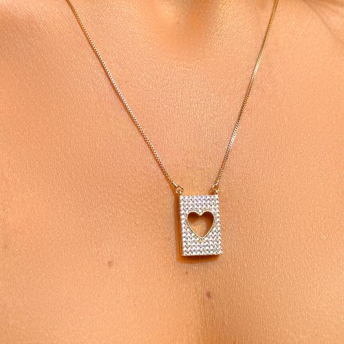 Colar Escapulário Cruz Coração 65cm Banho de Ouro 18K