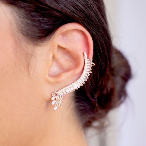 Brinco ear cuff trilho zircônia branca banho de ouro 18k