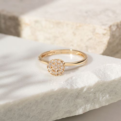 Anel redondo pequeno zircônia branca banho de ouro 18k