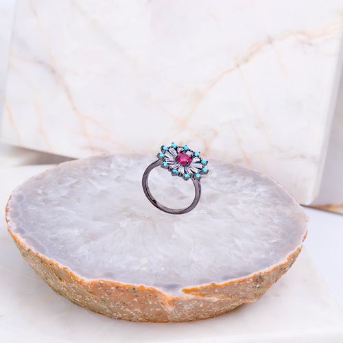 Anel cristal rubi redondo