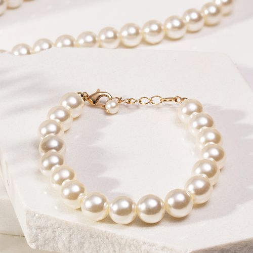 Pulseira pérola coreana 10mm 21cm banho de ouro 18k