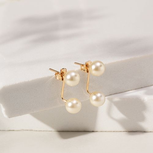 Brinco ear jacket pérola coreana 7mm banho de ouro 18k