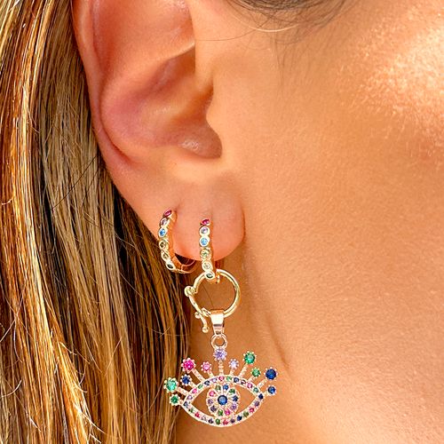 Brinco ear bling olho brilhante zircônia colorida banho de ouro 18k