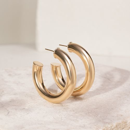 Brinco argola tubular 7mm de largura - 38mm de extensão - banho de ouro 18k