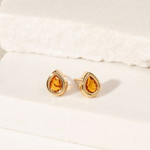 Brinco gota cristal citrino banho de ouro 18k