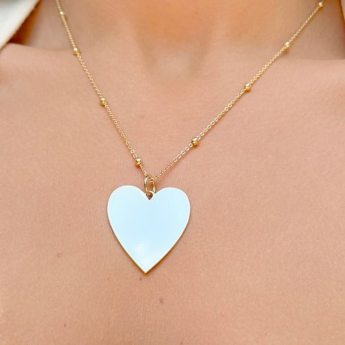 Colar longo coração cheio liso 90 cm banho de ouro 18k