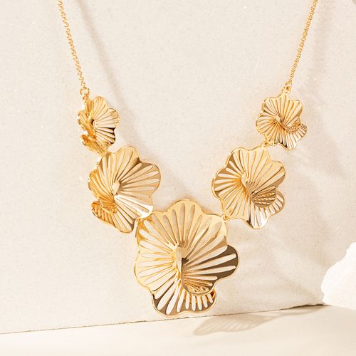 Colar liso botões de flores 52 cm banho de ouro 18k