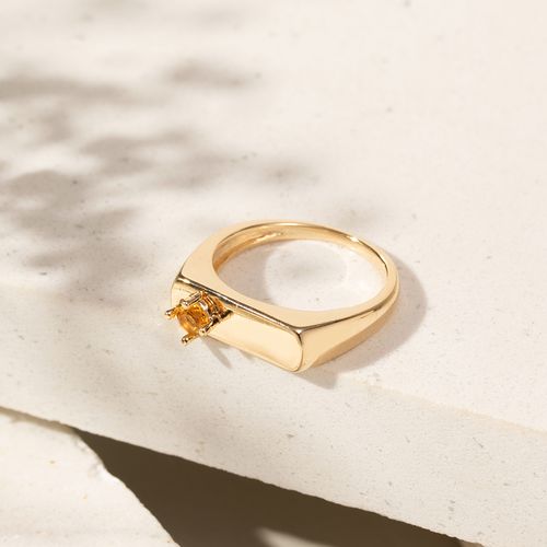 Anel reto coroa cristal citrino banho de ouro 18k