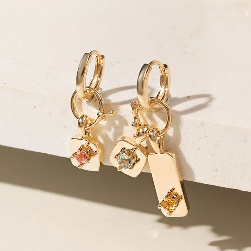 Brinco ear bling medalhas com coroa cristal citrino banho de ouro 18k