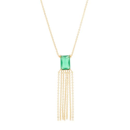 Colar pingente cristal esmeralda franja 55 cm banho de ouro 18k