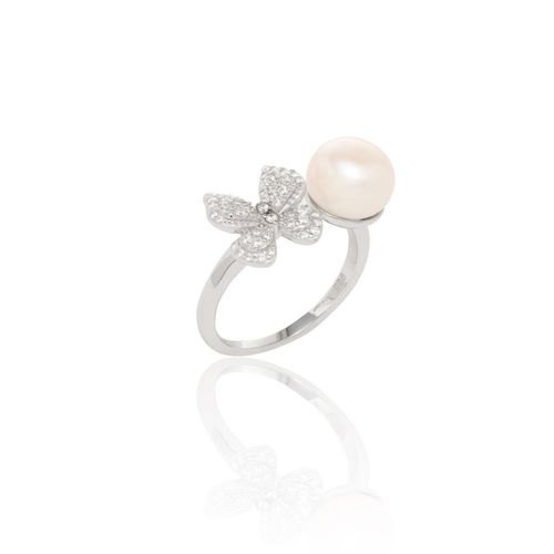 Anel pérola shell borboleta zircônia branca prata 925