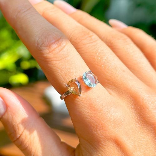 Anel formas cristal citrino prata 925