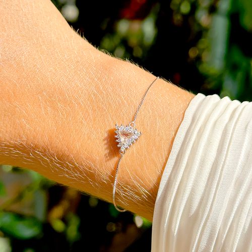 Pulseira pirâmide cristal morganita zircônia branca prata 925