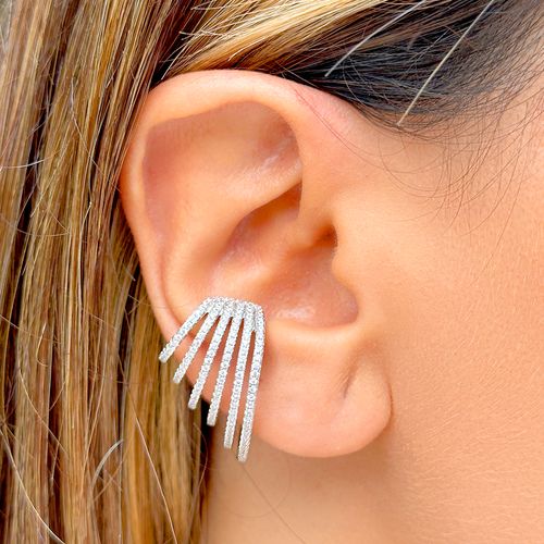 Brinco ear hook vestido zircônia branca banho de ródio branco
