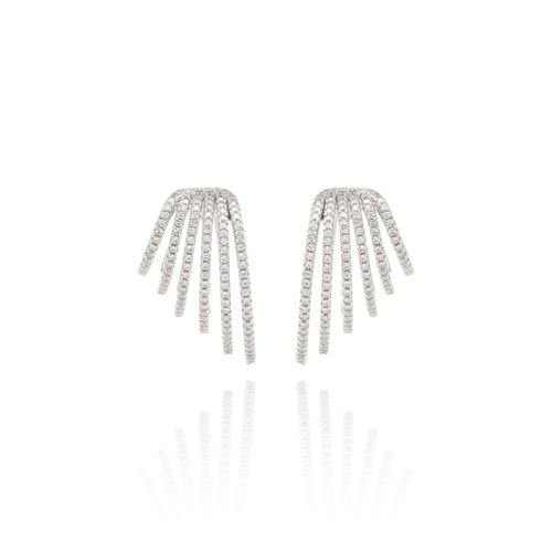 Brinco ear hook vestido zircônia branca banho de ródio branco