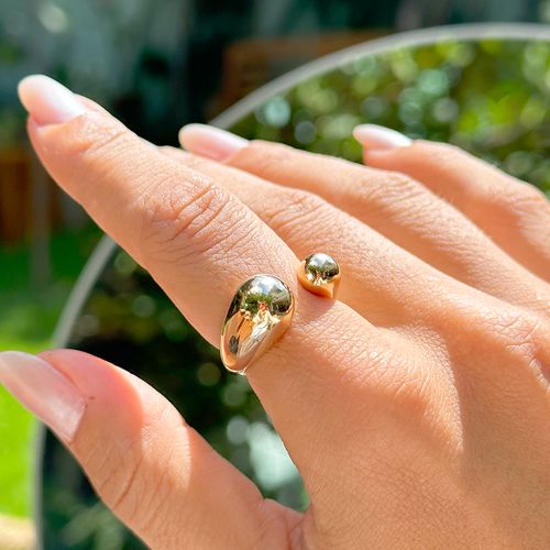 Anel liso aro aberto topo arredondado banho de ouro 18k