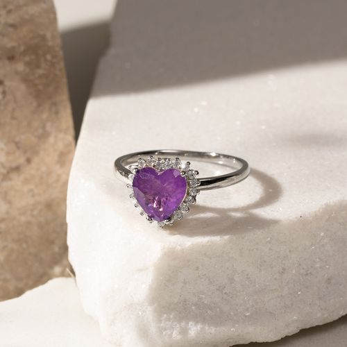 Anel  Fusion Ametista Coração Cravação de Garras aro 23