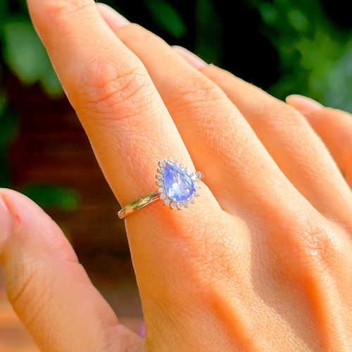 Anel Fusion Tanzanita Gota Cravejada em Garras Prata 925 aro 17