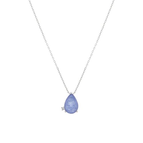 Colar fusion tanzanita gota zircônia branca prata 925 45 cm