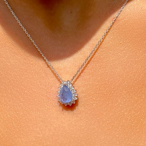 Colar fusion tanzanita gota cravejada em garras prata 925 45cm