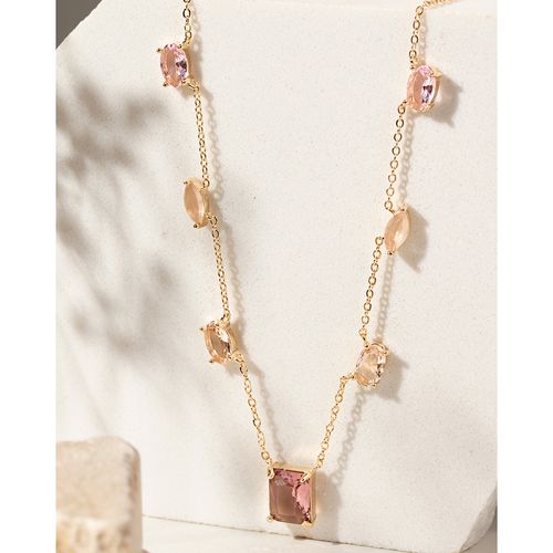 Colar formas cristal rodolita banho de ouro 18k 51cm