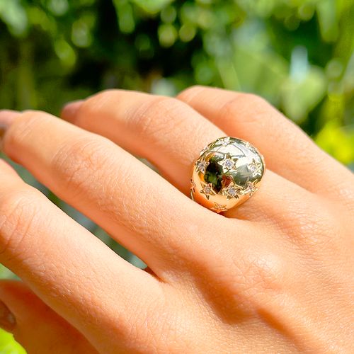 Anel Mindinho Globo de Estrelas com Zircônias Brancas Banho de Ouro 18k
