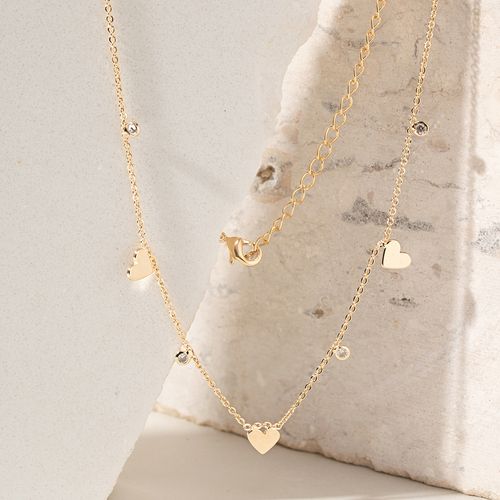 Colar 3 Corações e Ponto de Luz com Zircônia Branca Banho de Ouro 18k Tam 44cm