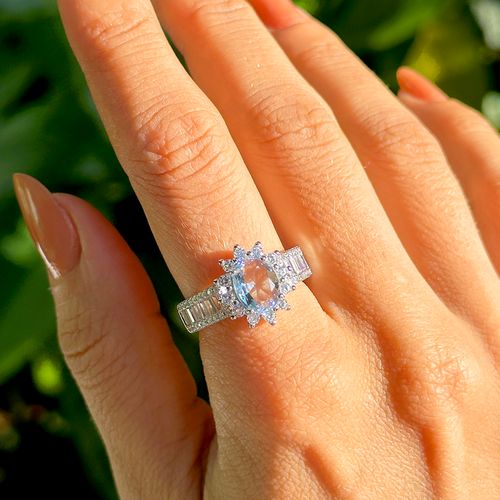 Anel Solitário Sol Cristal London Blue e Zircônia Branca Prata 925