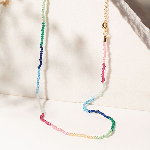 Colar Mix de Cristais Fio Banho de Ouro 18K 50 cm