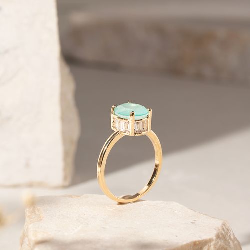 Anel Solitário Fusion Turmalina Light com Grade de Zircônias Brancas Banho de Ouro 18k