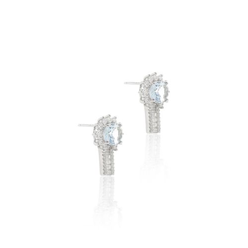 Brinco Sol Cristal London Blue e Zircônia Branca Prata 925