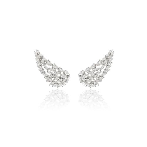 Brinco Ear Cuff Asa Cravejada Zircônia Branca Prata 925