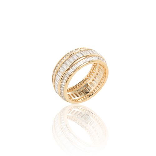 Aliança Inteira Cravação Trilho de Zircônia Branca Banho de Ouro 18k