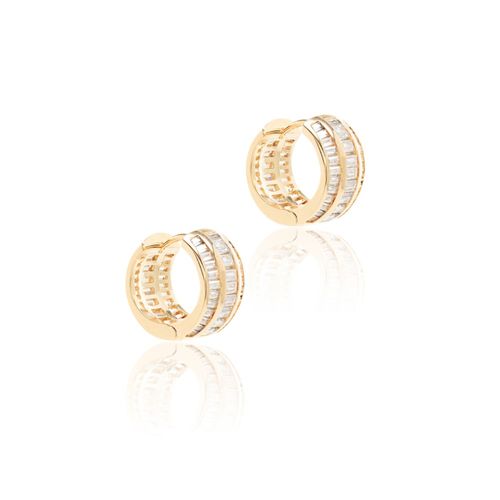 Brinco Argolinha Cravação Trilho de Zircônia Branca Banho de Ouro 18k