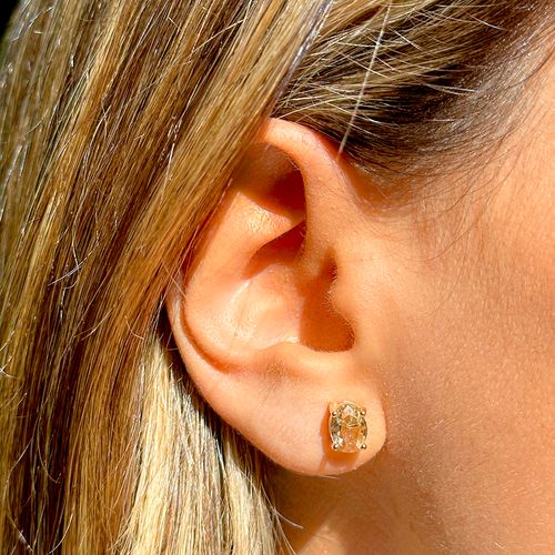 Brinco Top Oval 6x8 Cristal Berilo Banho de Ouro 18k