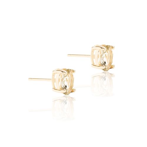 Brinco Top Oval 6x8 Cristal Berilo Banho de Ouro 18k