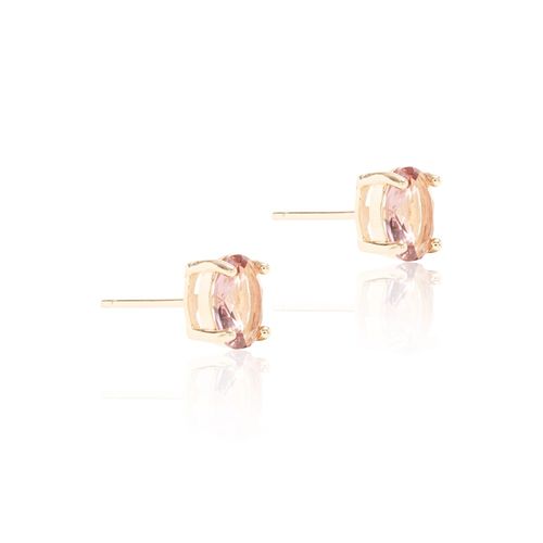 Brinco com Topo Oval 6x8 Cristal Rodolita Banho de Ouro 18k