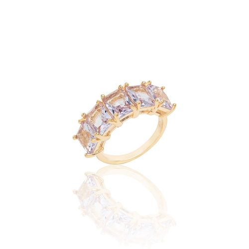 Anel com 5 Retângulos 6x8 Cristal Tanzanita Banho de Ouro 18k